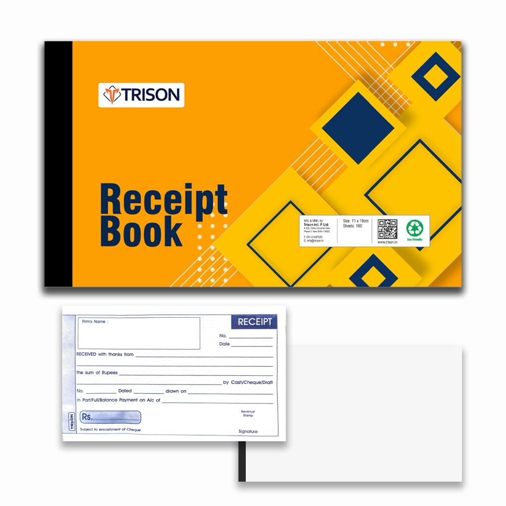 Trison Kassenbon-/Quittungsbuch, 50 x 2 Blatt (50 bedruckte + 50 blanko), 11 x 19 cm, innen mit Karbonfaser, ideal für Büro, Schule, Institute, Geschäfte und allgemeine Buchhaltungszwecke, 6 Stück