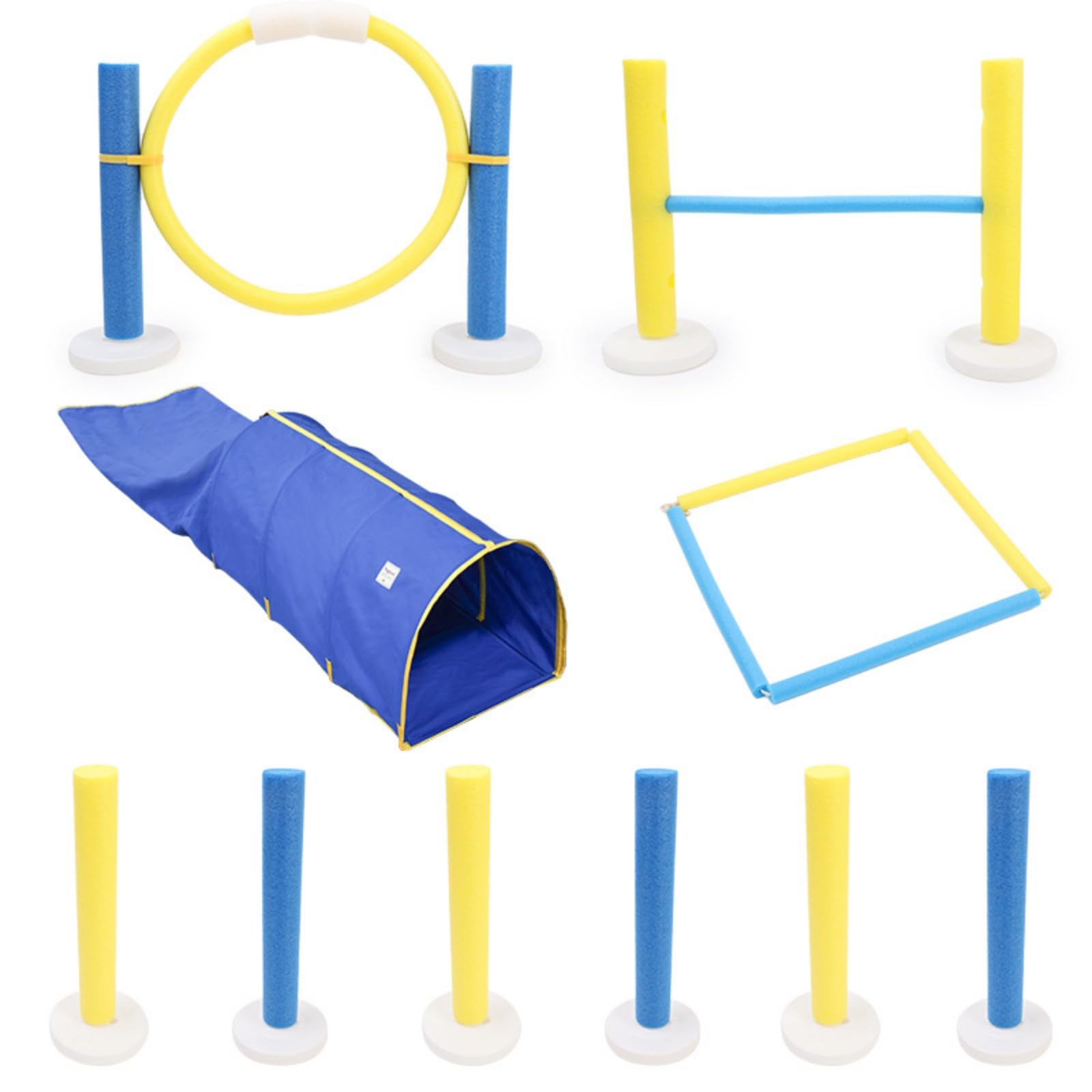 Agility Trainingsset Sprungreifen Tunnel Hürden Stangen mit Schaumstoffbezug aus Polyester für Konzentriertes Haustiertraining Garten Und Innenräume