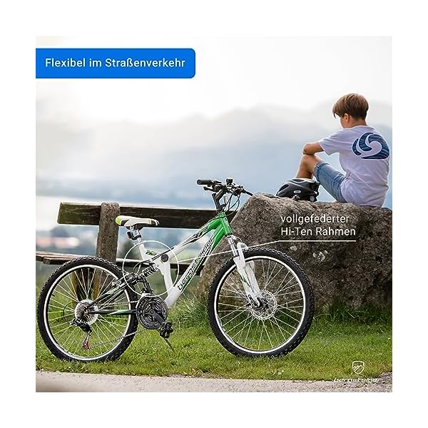 Bergsteiger Montreal 20, 24 Zoll Kinderfahrrad, geeignet für 6,7, 8, 9, 10, 11, 12, 13 Jahre, Shimano 18 Gang-Schaltung, Mountainbike mit Vollfederung, Jungen-Fahrrad, Mädchen-Fahrrad – Bild 4
