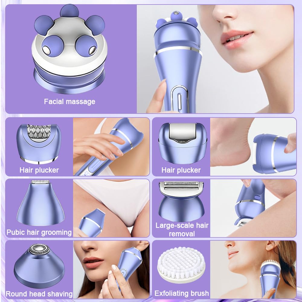 7 In 1 Epilierer Damen, Rasierer Damen, Gesichtsepilierer für Frauen mit Led, Bikini Trimmer, Intimrasierer Frauen, IPX7 Wasserdichter, Nass- und Trockenrasierer, für Gesicht, Achseln, Beine, Bikini