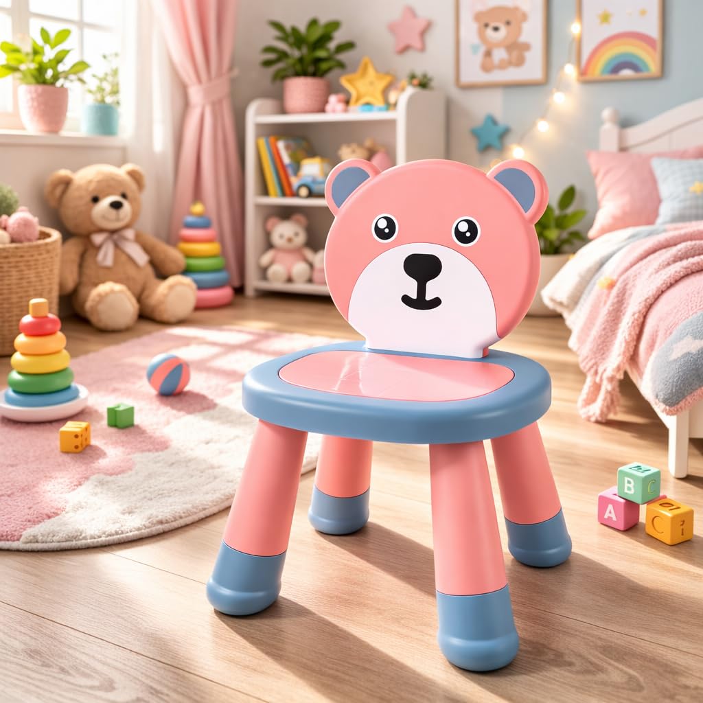 Teddy Detachable Baby Chair for Kids | Study Table & Booster Seat with High Backrest | Non-Slip Base | Strong Plastic Toddler Chair for 1–5 Years Boys & Girls (Pink)-image-46
