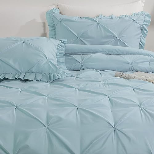 Miniatura 4 de HOMBYS Juego de edredón tamaño King extragrande, ultra suave con pliegues para cama King, edredón alternativo con volantes para todas las estaciones