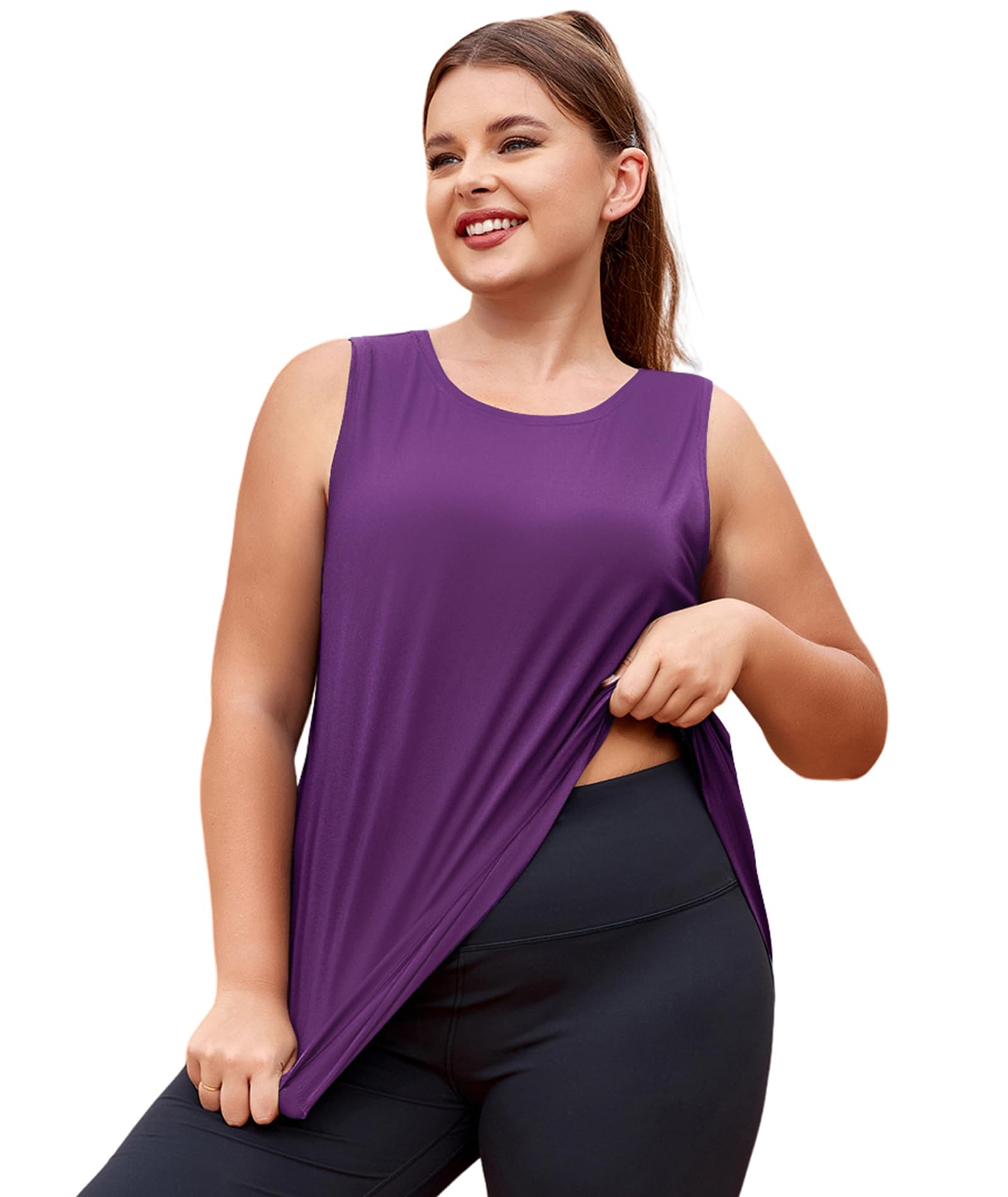 LALAGEN Plus Size Womens Workout Tank Tops Sleeveless Summer Loose Fit Flowy Yoga Athletic Running Shirts