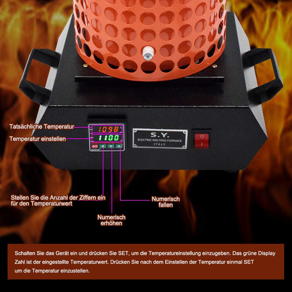 FASTTOBUY 3kg Forno fusorio Digitale 1100 ° C / 2012 ° F, Forno fusorio Automatico per Metallo, Kit Forno fusorio Elettrico con 2 crogioli in Grafite e lingottiera in Grafite