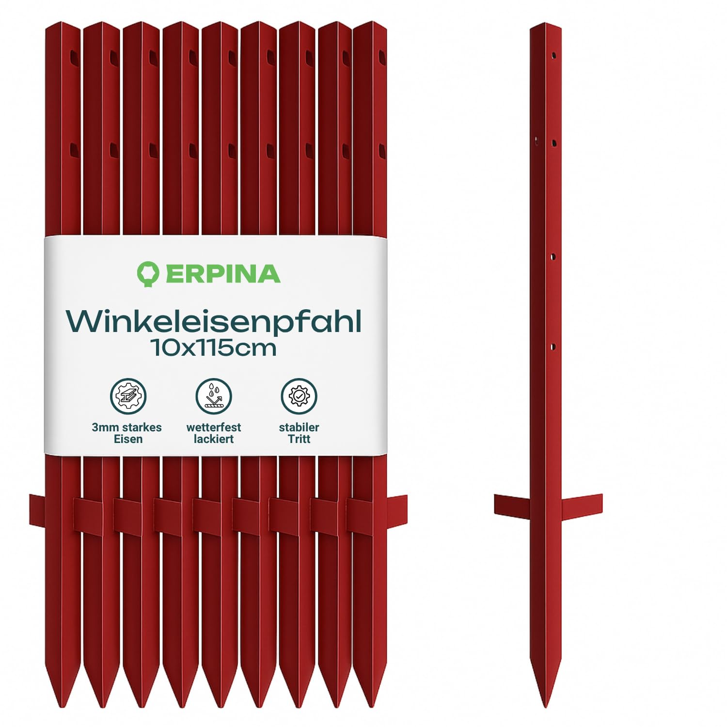 10er Pack Winkeleisenpfahl 115cm lang - der robuste Weidezaunpfahl für harte Böden verleiht dem Weidezaun sicheren Halt - für die langlebige und sichere Einzäunung von Weideflächen.