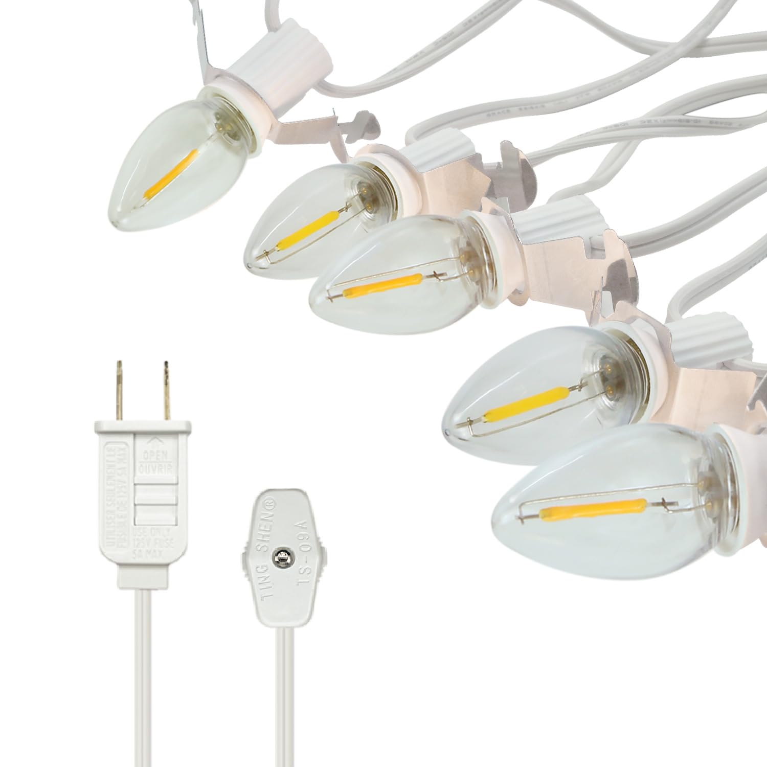 LED Accessory Cord with 5 LED Night Light Bulbs - C7 Christmas Village Light Accessory Cord - C7 led Bulb Warm White with for Holiday Decoration and Craft Village House Decoration