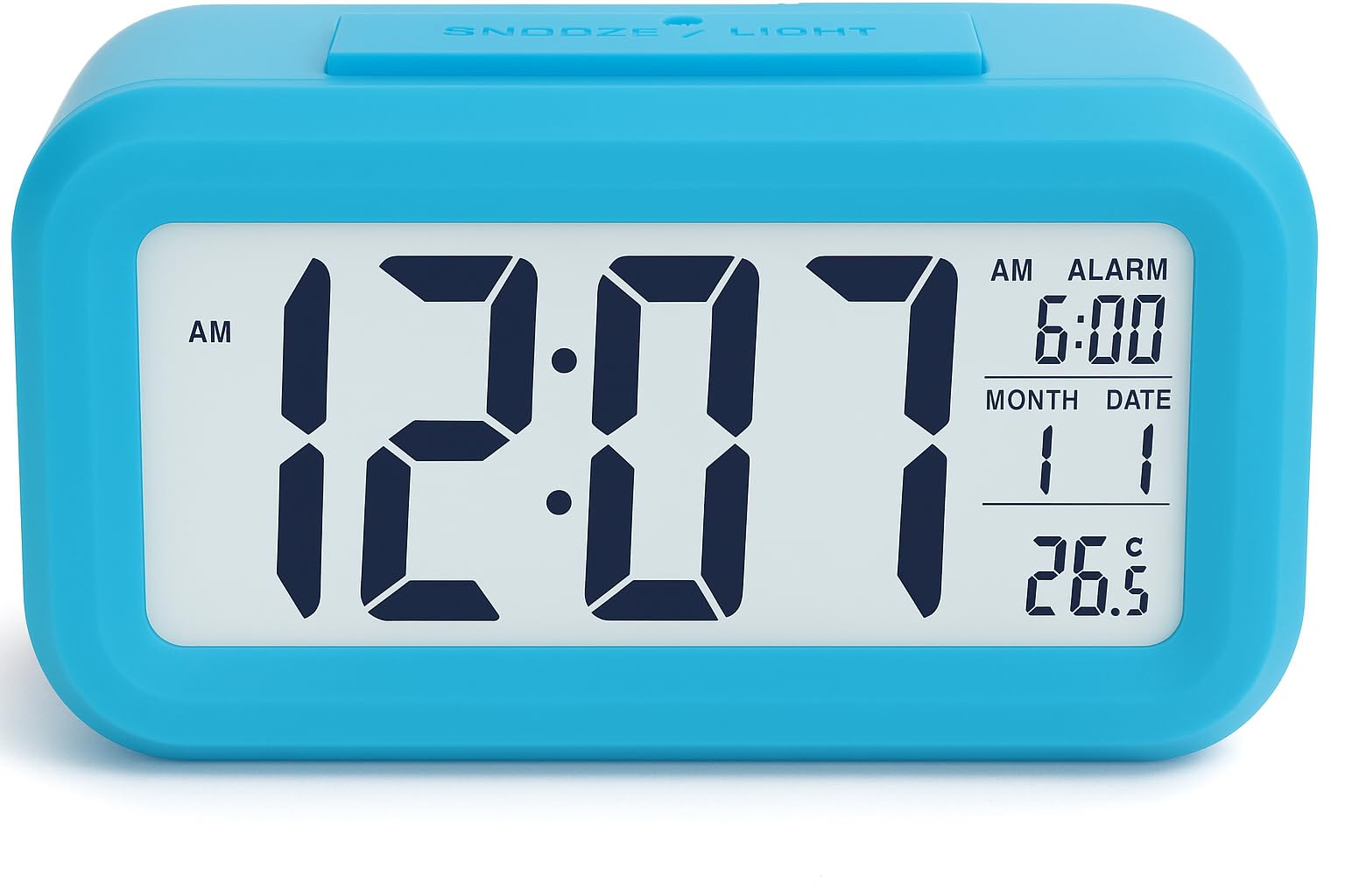 DTL Digital Alarm Clock LED Display with Temperature Big LCD Digit Display Larger LCD Backlit Display Snooze Smart Brightness Sensor for Bedroom Home Office and Travel — view 8