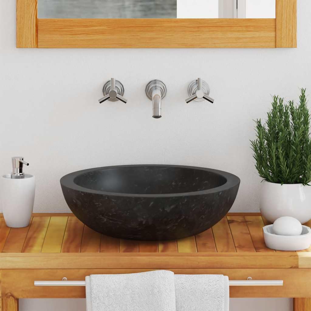 Lavabo in marmo nero, 40 x 12 cm, lavabo da appoggio per ospiti, WC per bagno, ristrutturazione, ristrutturazione