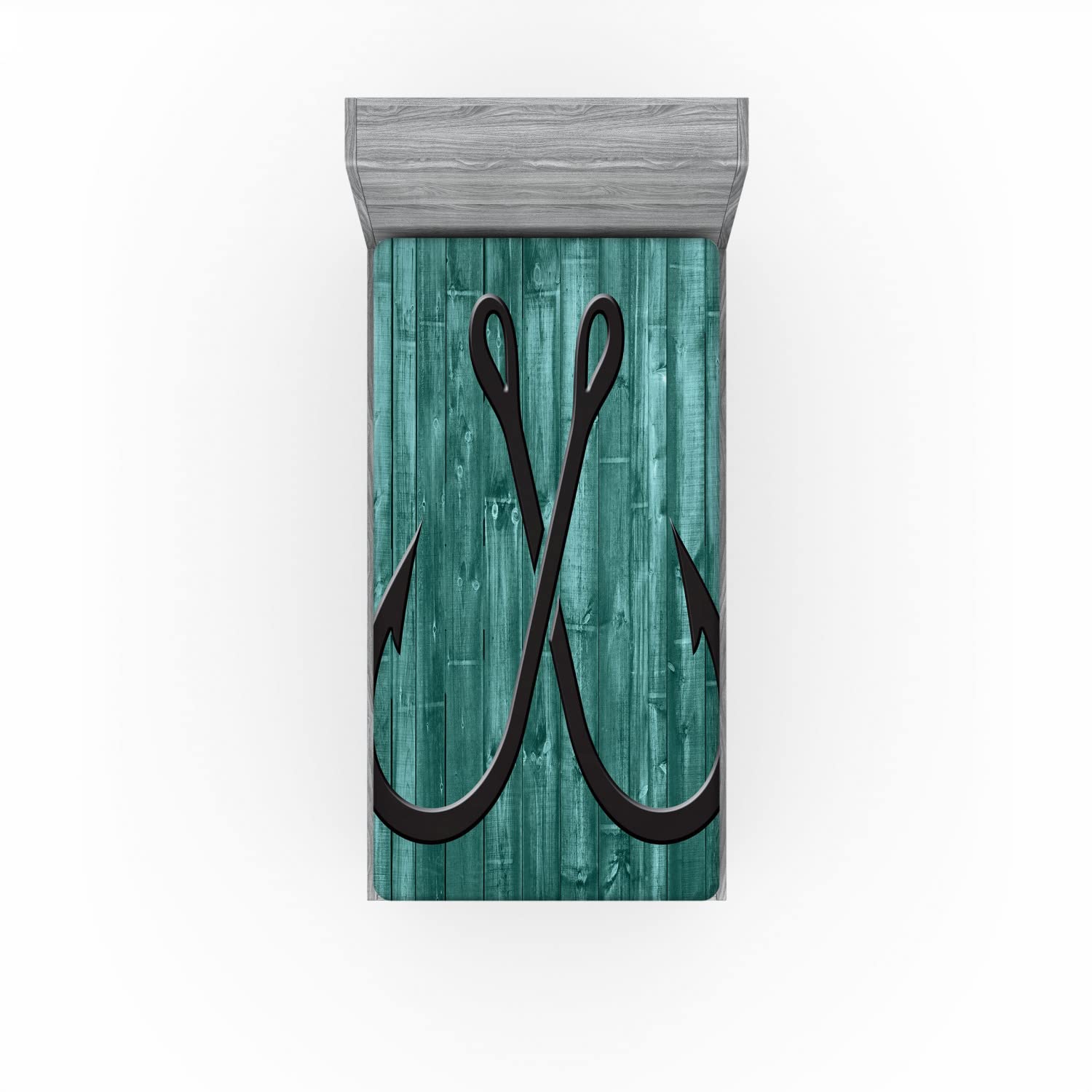 Ambesonne Nautical 2 Pack Fitted Sheet, Fishing Lures Anchor, Bed Cover All-Round Elastic Deep Pockets 2 Pieces, Package Contains 2 Twin Size Fitted Sheets, Teal Brown