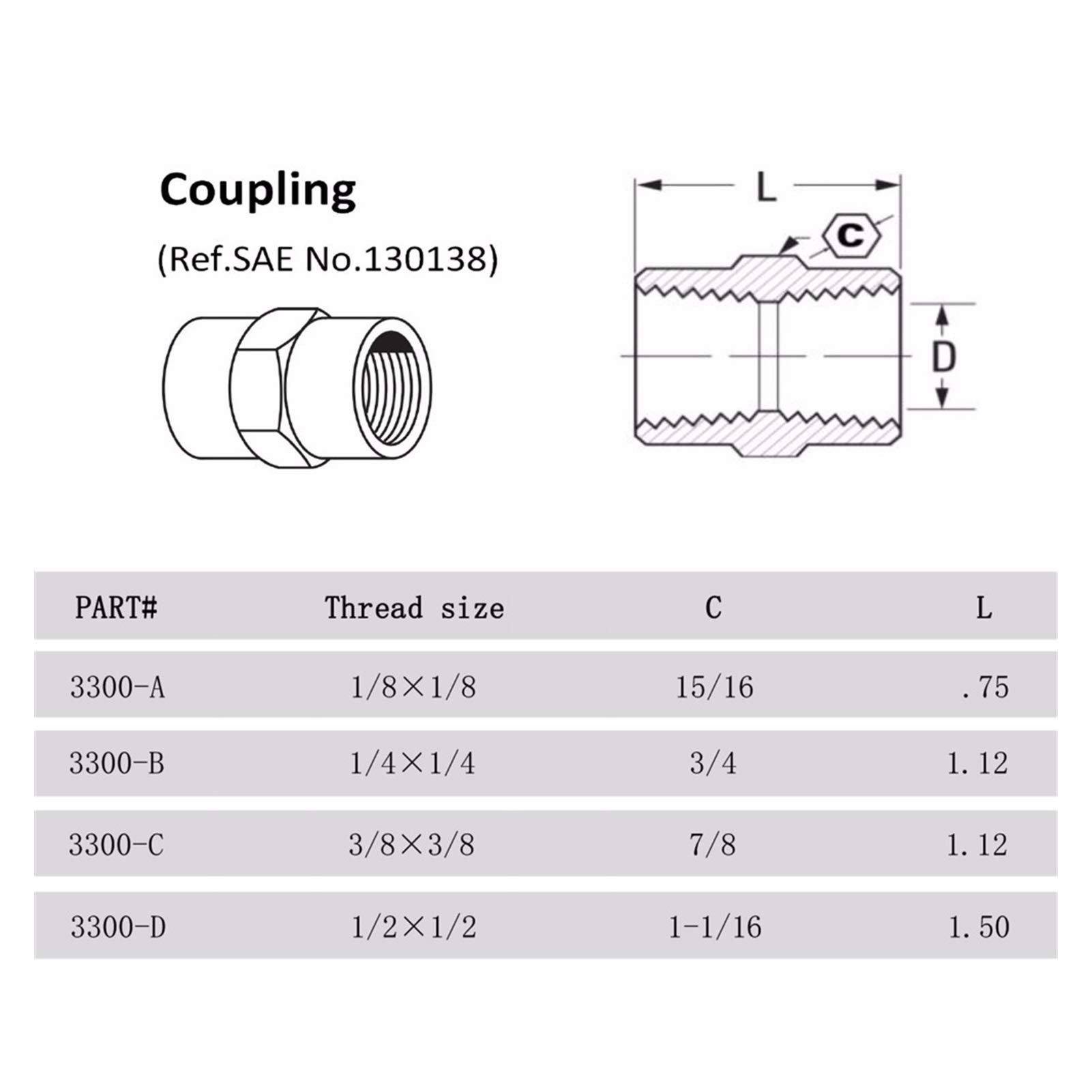 Zkenyao-Brass Connector 2pcs Brass Hex Coupling Coupler Fast Connetor with NPT Female Thread 1/8