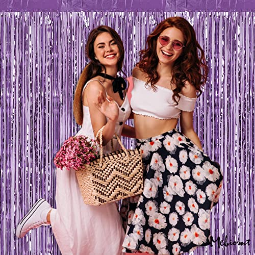 Image of 4 Pack Light Purple Fringe Curtain Backdrop, 3.2Ft x 6.6Ft Metallic Tinsel Foil Fringe Streamers Curtains Background for Photo Booth Birthday Baby Shower Party Thanksgiving Christmas Decorations