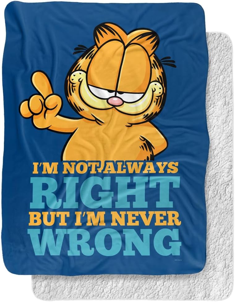 Garfield Blanket, 60"x80", Never Ever Wrong Silky Touch Sherpa Back Super Soft Throw