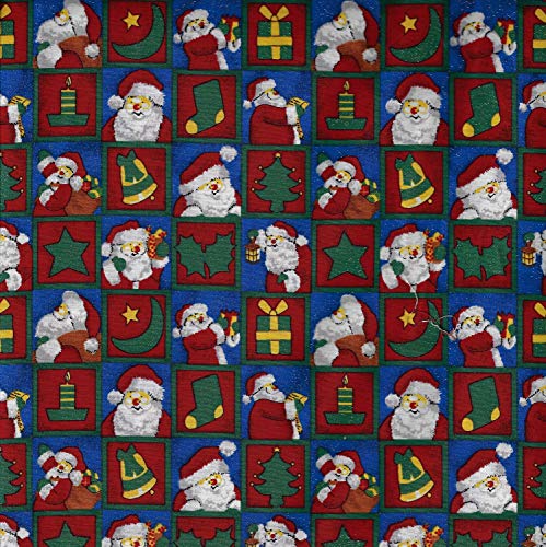 Diseño de Navidad vintage – Etiquetas de Papá Noel (Azul) 100 % algodón, diseño británico, tela artesanal para patchwork y acolchado, bonitos colores e impresiones a juego - (precio por cuarto de
