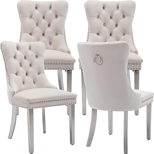 Miniatura 100 de Juego de 2 sillas de cocina y comedor de terciopelo, respaldo exterior capitoné, tapizadas en terciopelo, estructura de madera maciza (celeste, 2