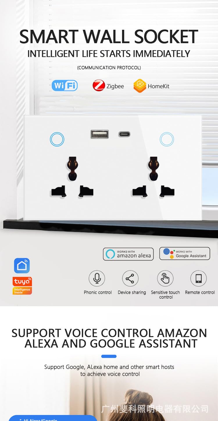 Zigbee Smart Wall Outlet 2 sockets 2USB Charging Port Compatible with Alexa App and Voice Control ZigBee Hub — view 6