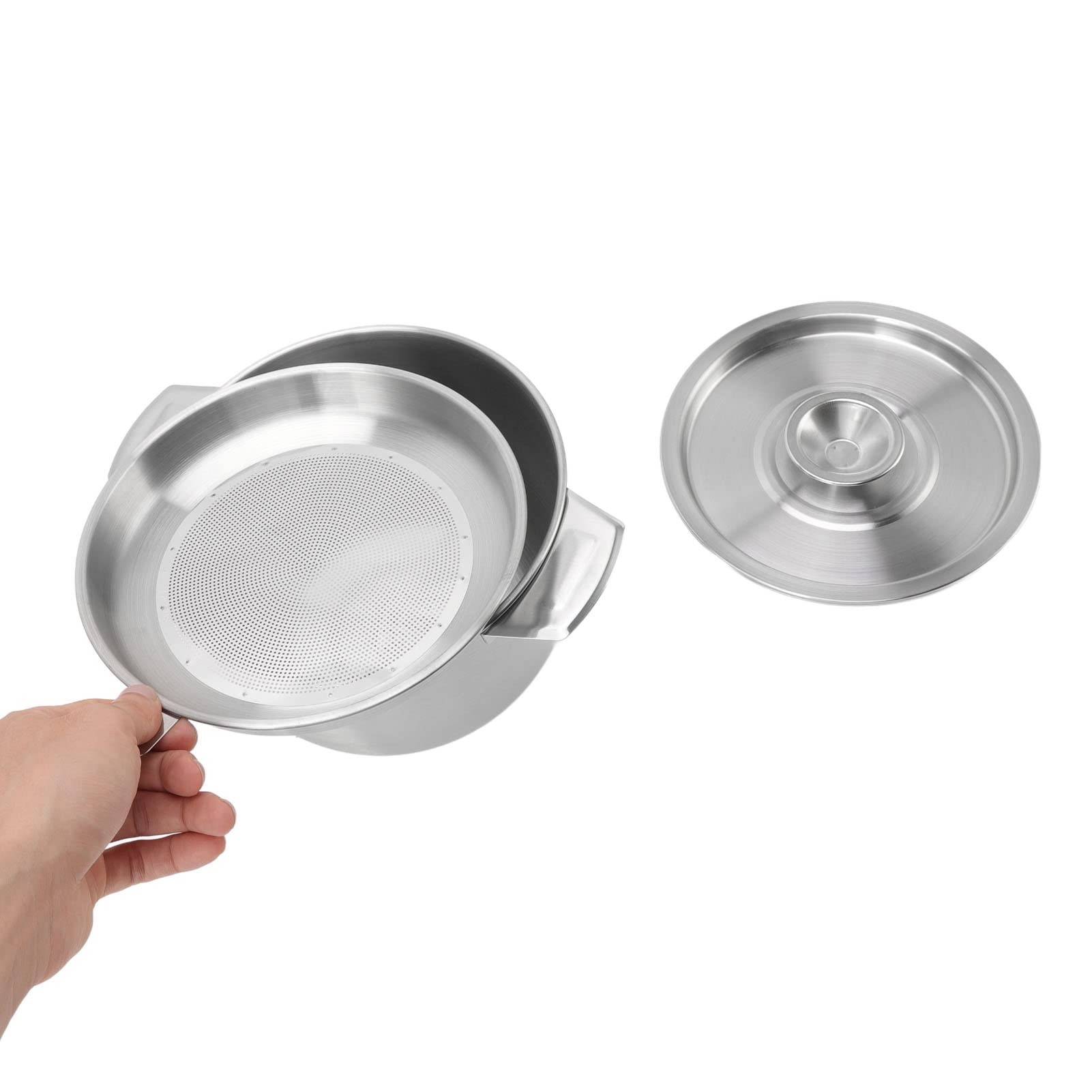 Pot de Filtrage et Stockage d'Huile Alimentaire en Acier Inoxydable 2.8 Litres, Équipé d'une Crépine Filtre pour Huile de Friture et Graisse de Cuisson, Récipient de Conservation Pratique Argenté