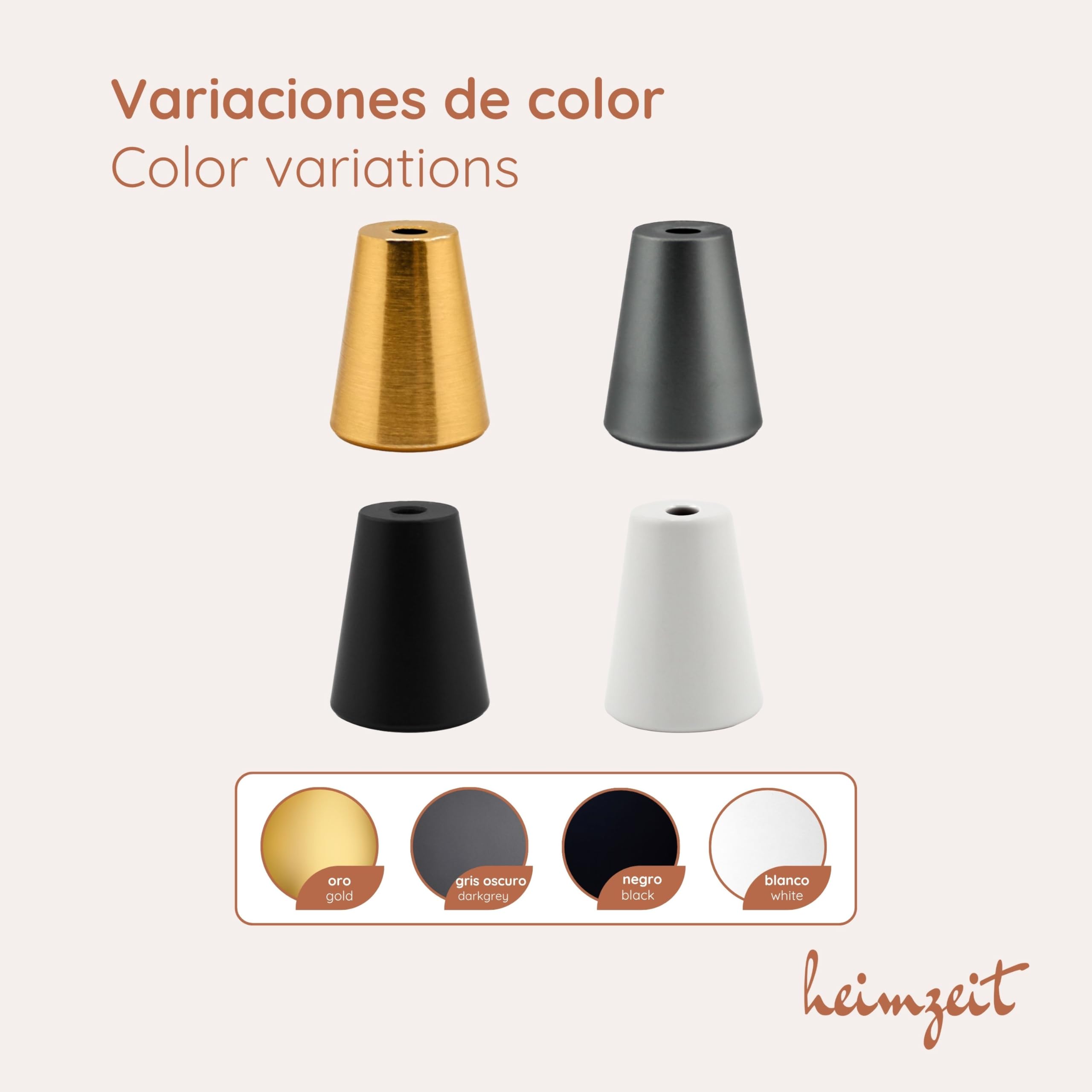Tiradores Armarios Cone 8 Piezas de Aluminio Oro | Pomos Armario Redondo para Armarios, Cómodas, Puertas y Cajones, Diseño Elegante, con Manija de un agujero y tornillos