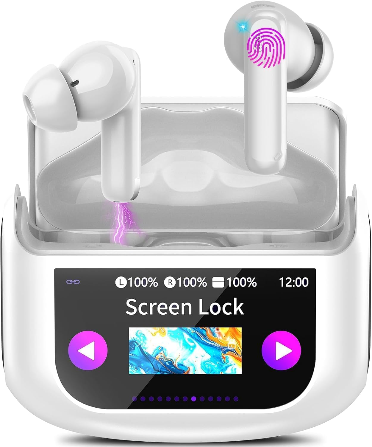 Thunelec Ecouteurs Bluetooth sans Fil, 48H Écouteur Bluetooth 5.4 avec Écran Tactile Multifonction,Réduction du Bruit ANC/ENC/Mode Transparence, Blanc