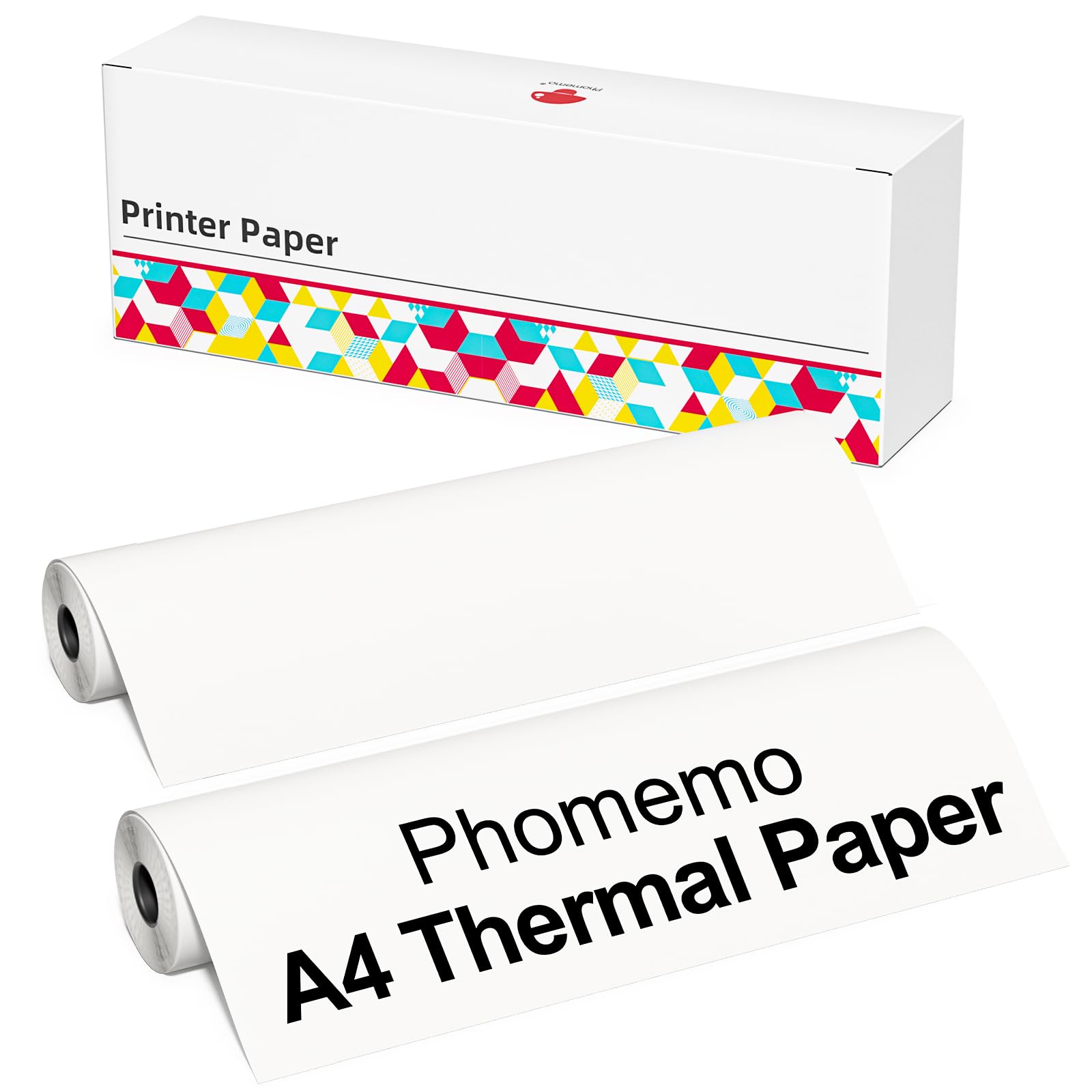 Phomemo Lot de 2 rouleaux de papier pour imprimante thermique A4, 210 mm x 6,5 m Compatible avec Phomemo M832/M833/M834/M835/M836 Imprimante portable A4, pour voyage, maison, photo, facture