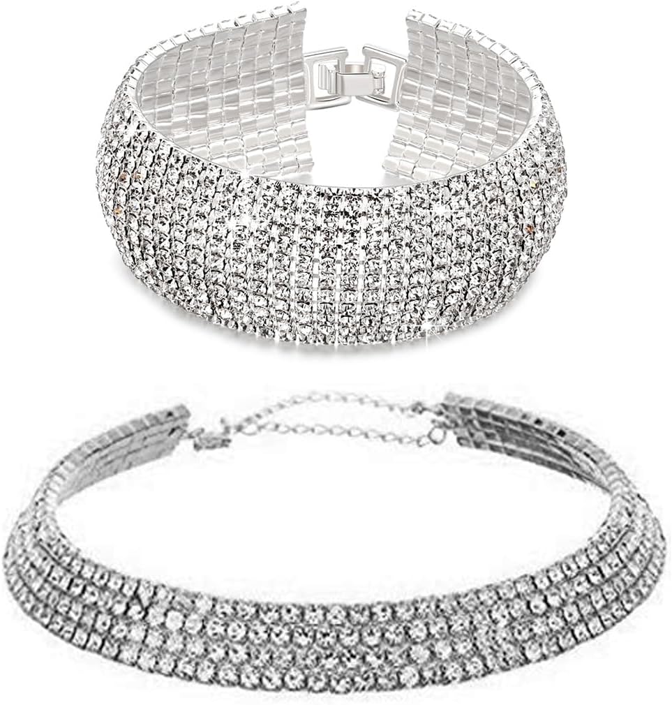 YouBella Jewellery Stylish Crystal Combo of Necklace and Bracelet for Women Girls, Gold, Medium (YBNK_5863)