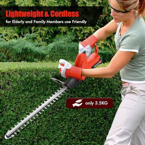 Hedge Trimmer Cordless with 2 Batteries & Charger,51cm Laser-Cut Diamond Hedge Cutter, 500W 2400 Cuts/min,2.2kg Lightweight w/Rotating Rear Handle,40-Min Run Time for Garden Pruning & Shrub Shearing - Image 5