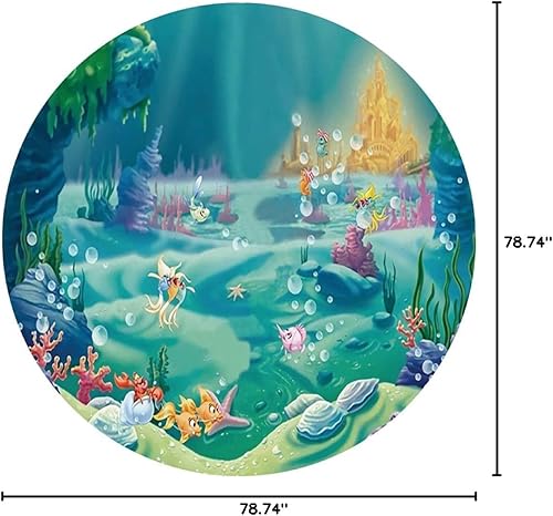 Miniatura 5 de Leowefowa Fondo redondo Under The Sea de poliéster de 6.6 x 6.6 ft con diseño de peces de villancicos del océano, castillo de cuento de hadas, para