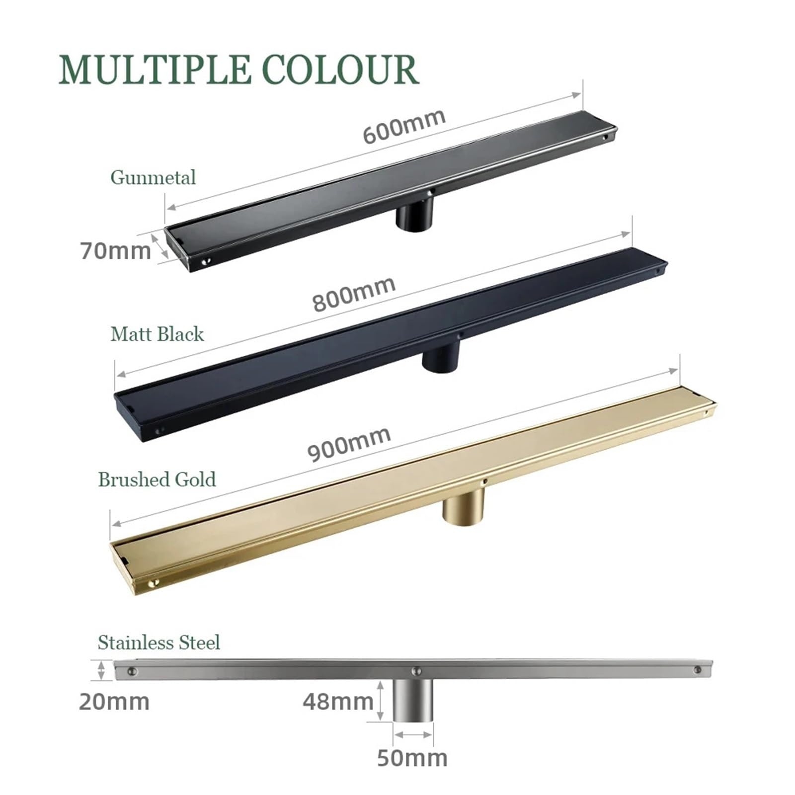 Drenaje De Suelo Desagüe de Suelo for baño, desagüe Ducha Invisible, colador, Accesorios Cocina, Acero Inoxidable para Lavabo(Gunmetal 900mm)