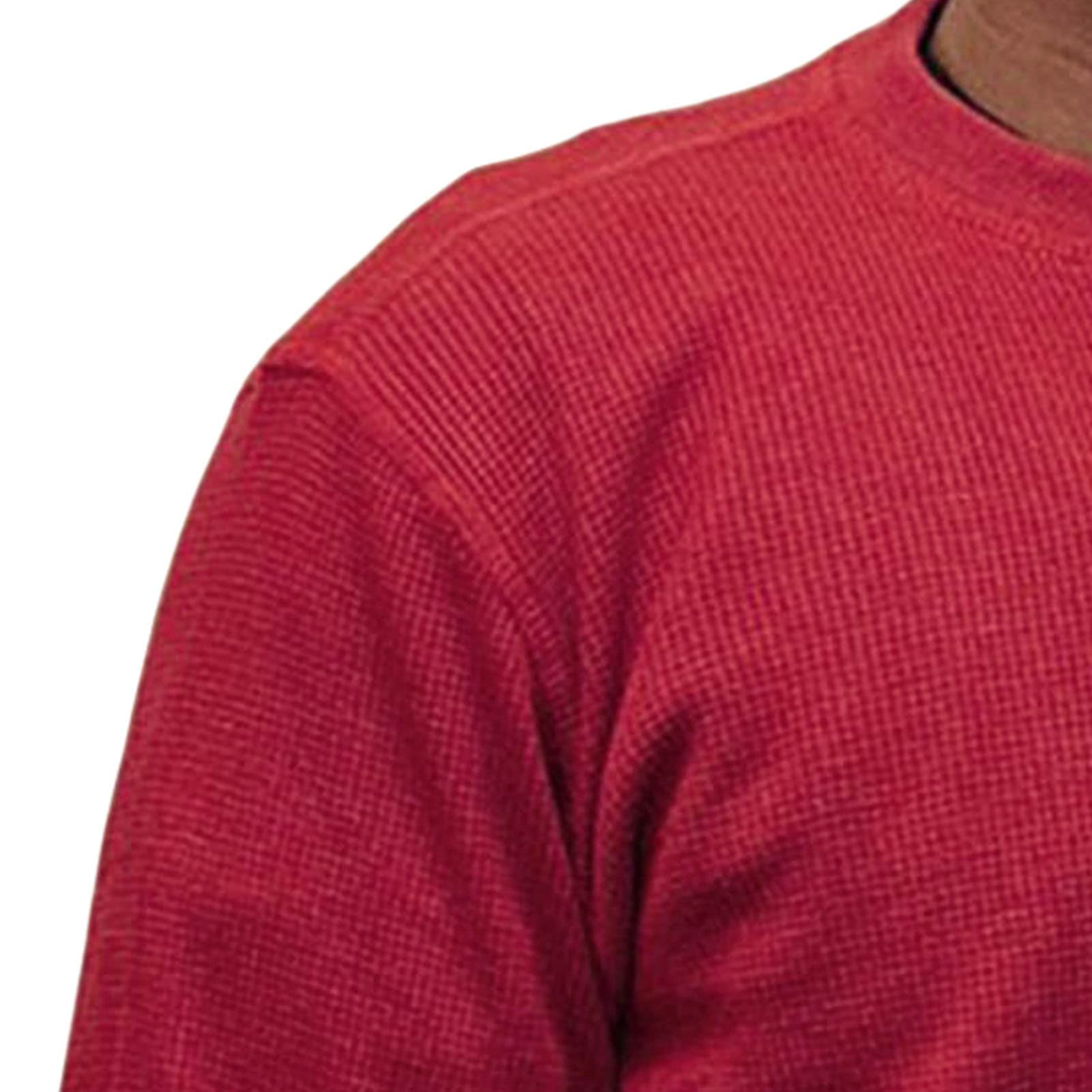 Men's Fall Long Sleeve Henley Shirts Crew Neck Stretch Ribbed T-Shirts Fashion Casual Pullover Basic Tops (3X-Large,Red)