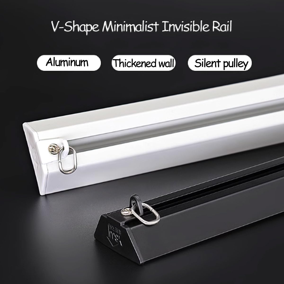Tringle à rideaux adhésive double axe avec roulettes – Tringle à rideaux ultra fine en aluminium montée au plafond, sans perçage, parfaite pour cloisons de séparation de pièce – Noir, 280 cm