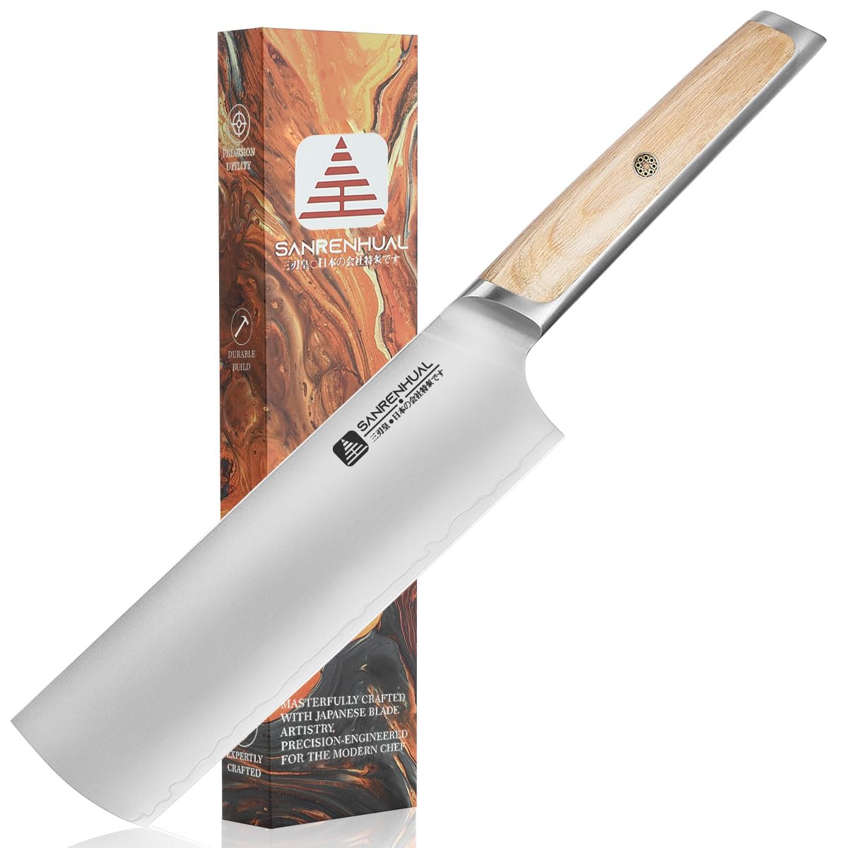Coltello giapponese Nakiri da 18cm, coltello da chef giapponese in acciaio inossidabile ad alto tenore di carbonio, coltello da cucina affilato multiuso impugnatura ergonomica in Pakkawood
