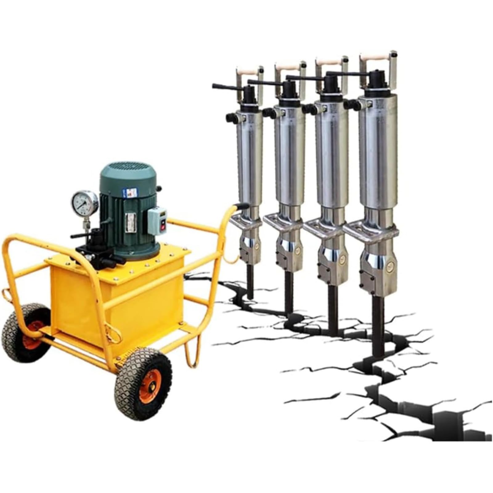 Hydrauliczny rozdzielacz skał napędzany klinem rozdzielacz hydrauliczny do łamania głazów wyposażony w kliny rozdzielające stacja pomp zasilających realizuje pękanie statyczne podczas wydobywania