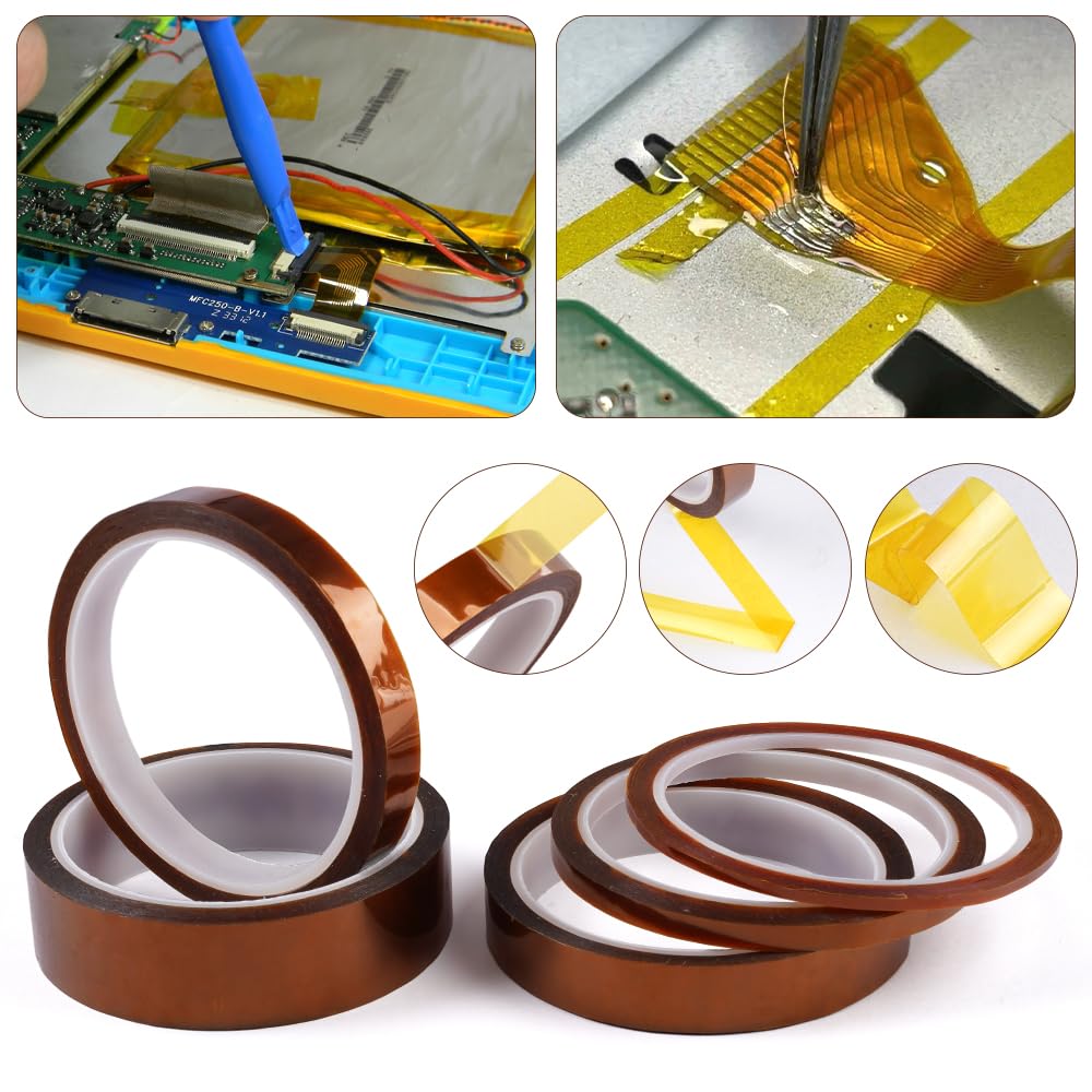 5 Piezas Cinta Termica Sublimacion,3/6/8/12/25mm x 33m Alta Temperatura Cinta,Cintas de Alta Temperatura para Impresora 3D,para Soldar,Electricidad,Enmascarar,Soldar y Sublimación (Marrón)