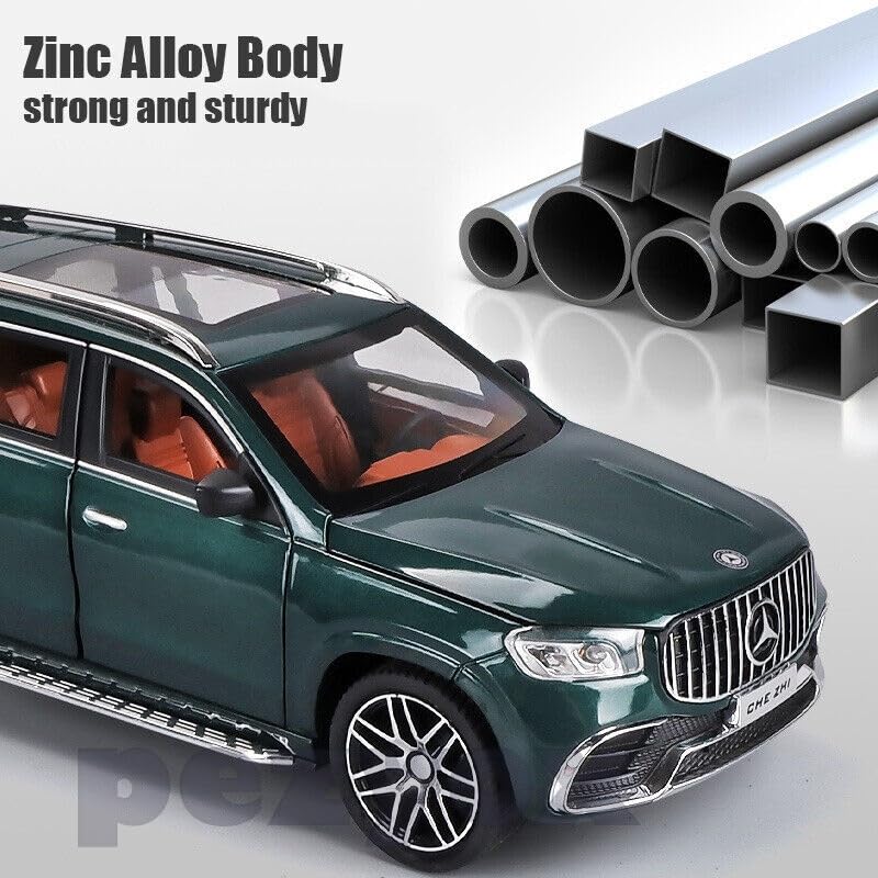 Image of 1 /24 Benz GLS63 AMG Model Car,Zinc Alloy Diecast Toy Car Pull Back with Light and Sound Toy Vehicle Door Can Be Opened (Green)