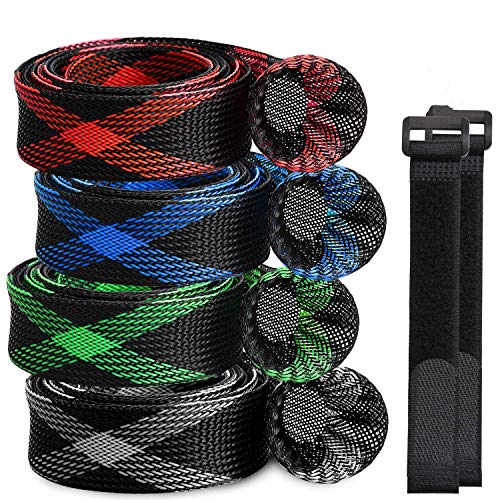 TOBWOLF Paquete de 4 mangas para caña de pescar con mosca con 10 correas para caña, 4 colores, funda protectora para calcetines, cañas de pescar de pesca de mar y herramientas para peces