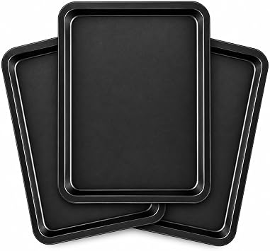 Baking Trays for Oven Non Stick Set of 3, 32cm Heavy Duty Carbon Steel Baking Tray Set, Oven Tray, Baking Sheet, Roasting Tray, Dishwasher Safe Easy to Clean Oven pan Set by BLUES®