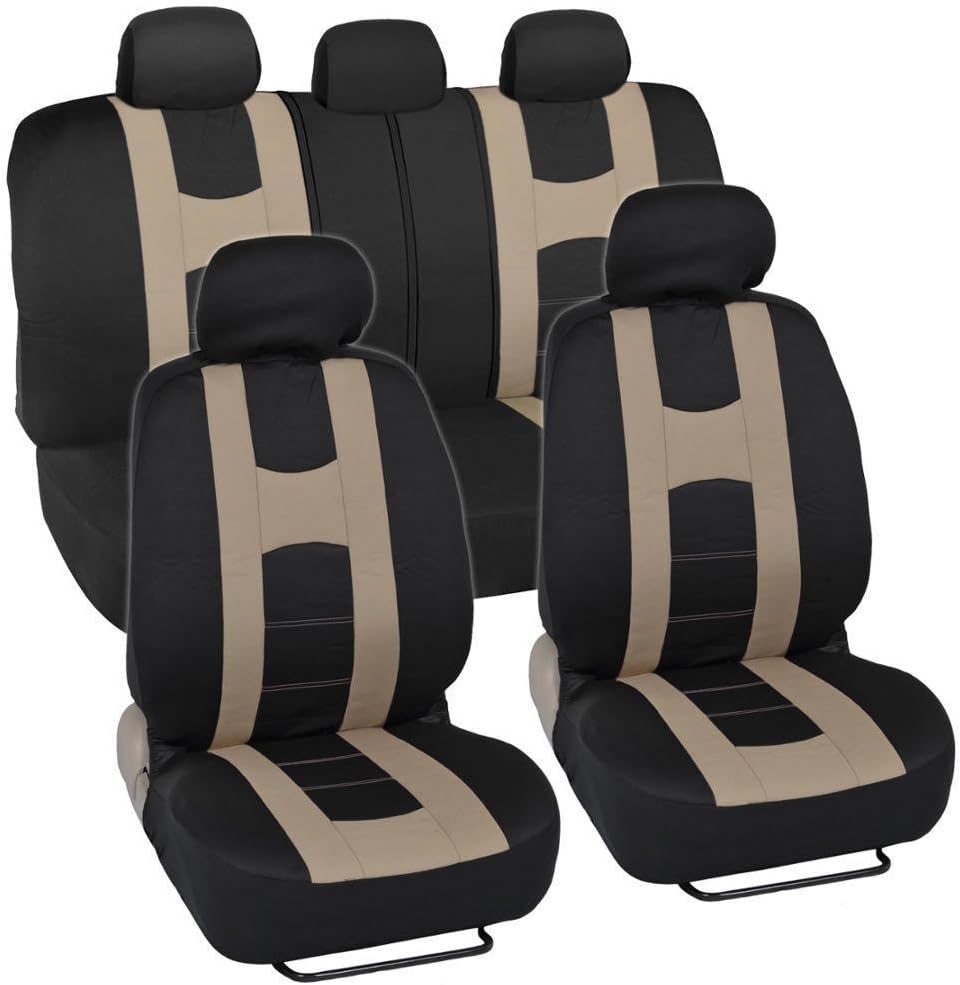 BDK Rome Sport Car Seat Covers, Full Set (Gray on Black) – Front and Rear Bench Back Seat Cover Set, Easy to Install with Two-Tone Accent, Fits Most Auto Truck Van SUV