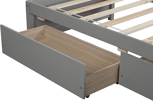Miniatura 6 de Camas de plataforma con marco de cama individual con 2 cajones de almacenamiento para niños, soporte de listones de madera, no necesita somier,