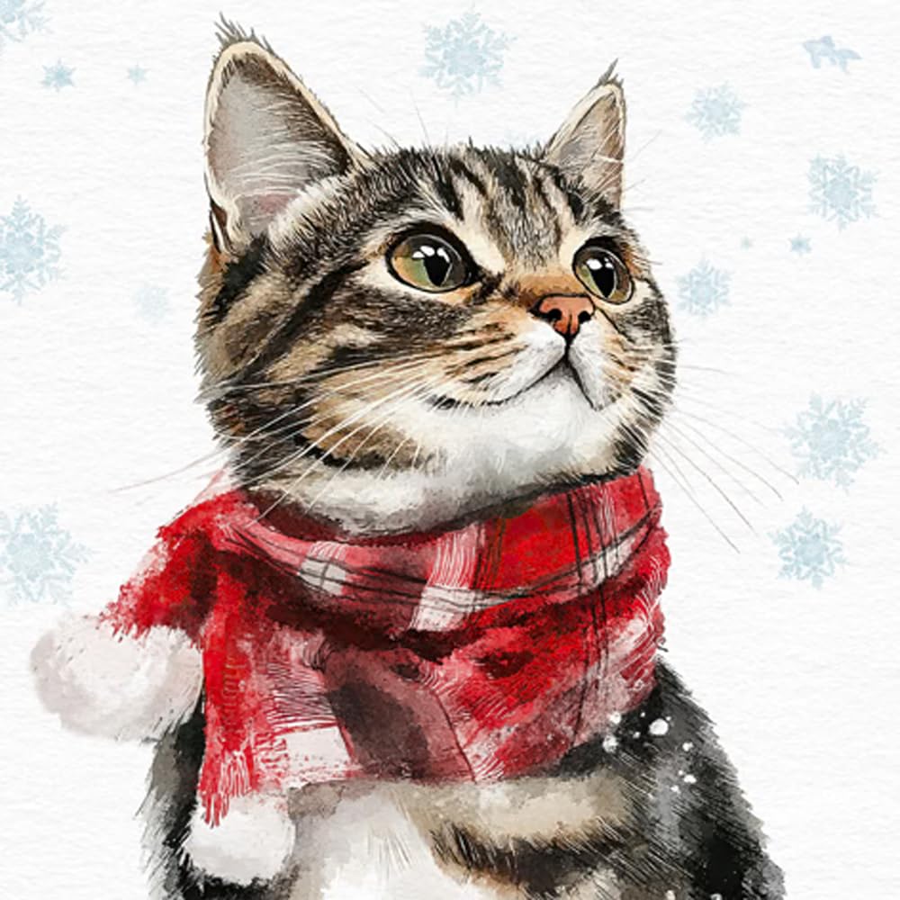 Anniversary House Tiflair Luxury Christmas Napkins - 3-Ply Paper Lunch Napkins with Festive Cat Design - Thick, Strong, Festive Disposable Serviettes for Christmas Table Décor - 20 Pack PJ310746