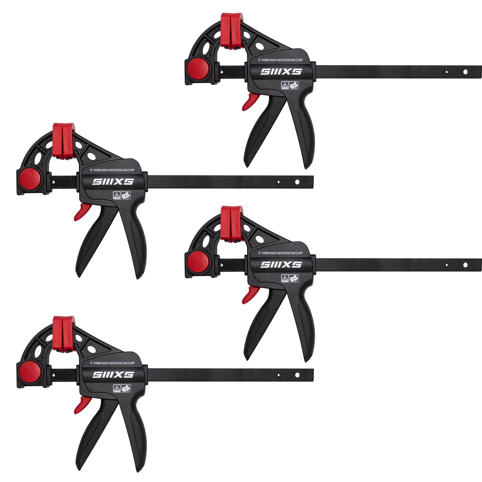 SIIIXS Professional 4-Pack Bar Clamps for Woodworking with GS Certificate 6" Quick-Release Ratcheting F Clamps with 177 LBS Load Limit