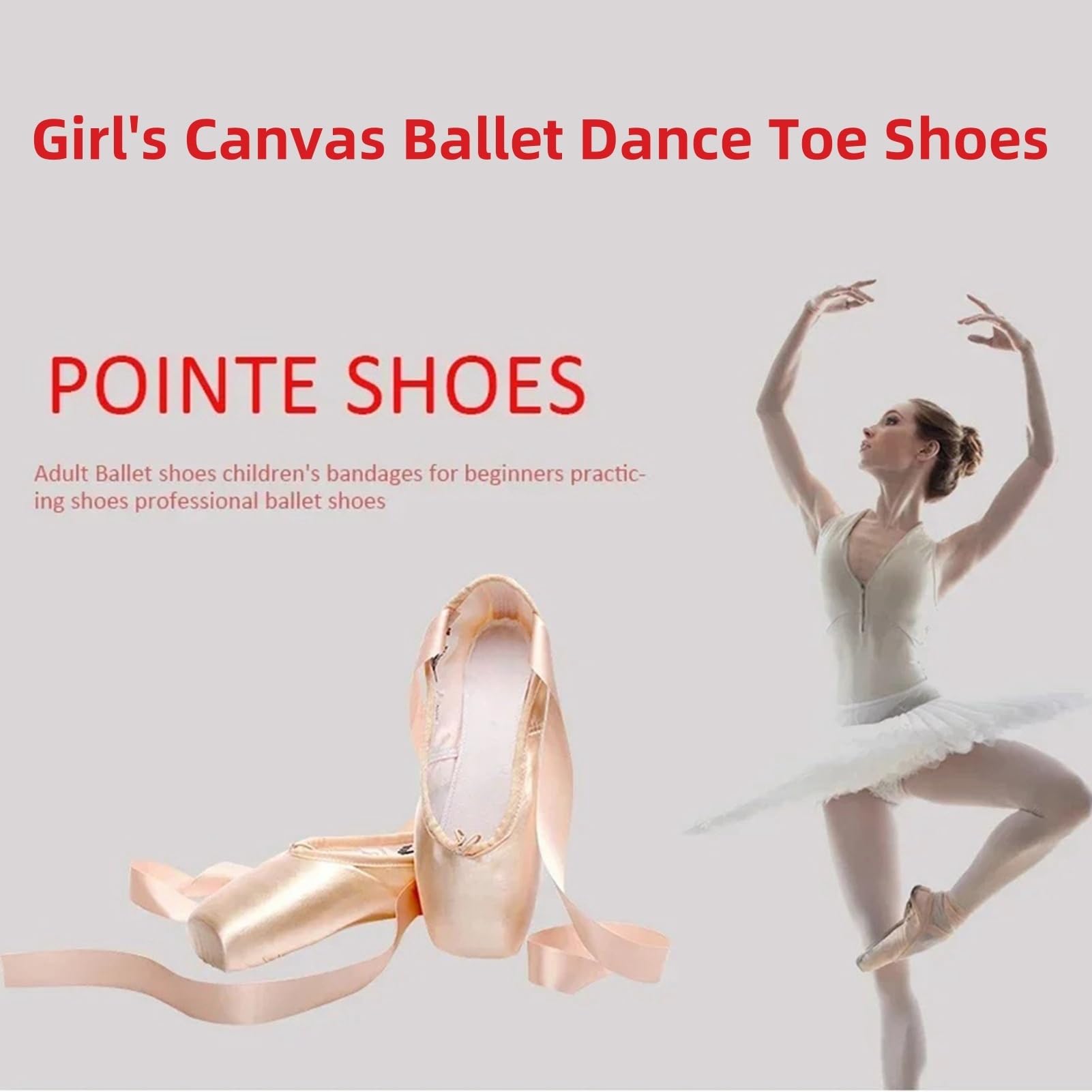 Chaussures de Pointe de Ballet Chaussures de Ballet avec Ruban Cousu et Coussinets en Silicone pour Filles Femmes