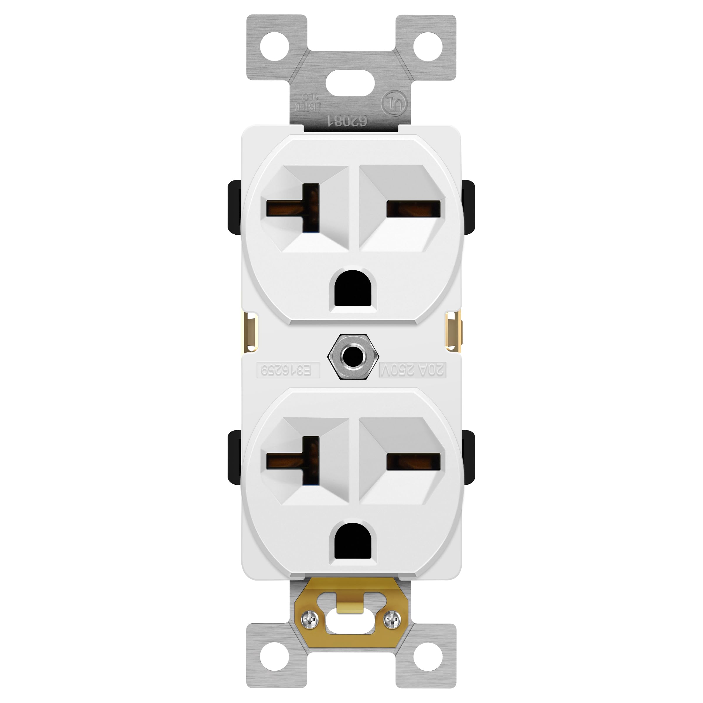 ENERLITES Duplex Receptacle, 20 Amp Electrical Wall Outlet, Industrial Grade, 2-Pole, 3-Wire, 20A 250V, UL Listed, 62081-W, White