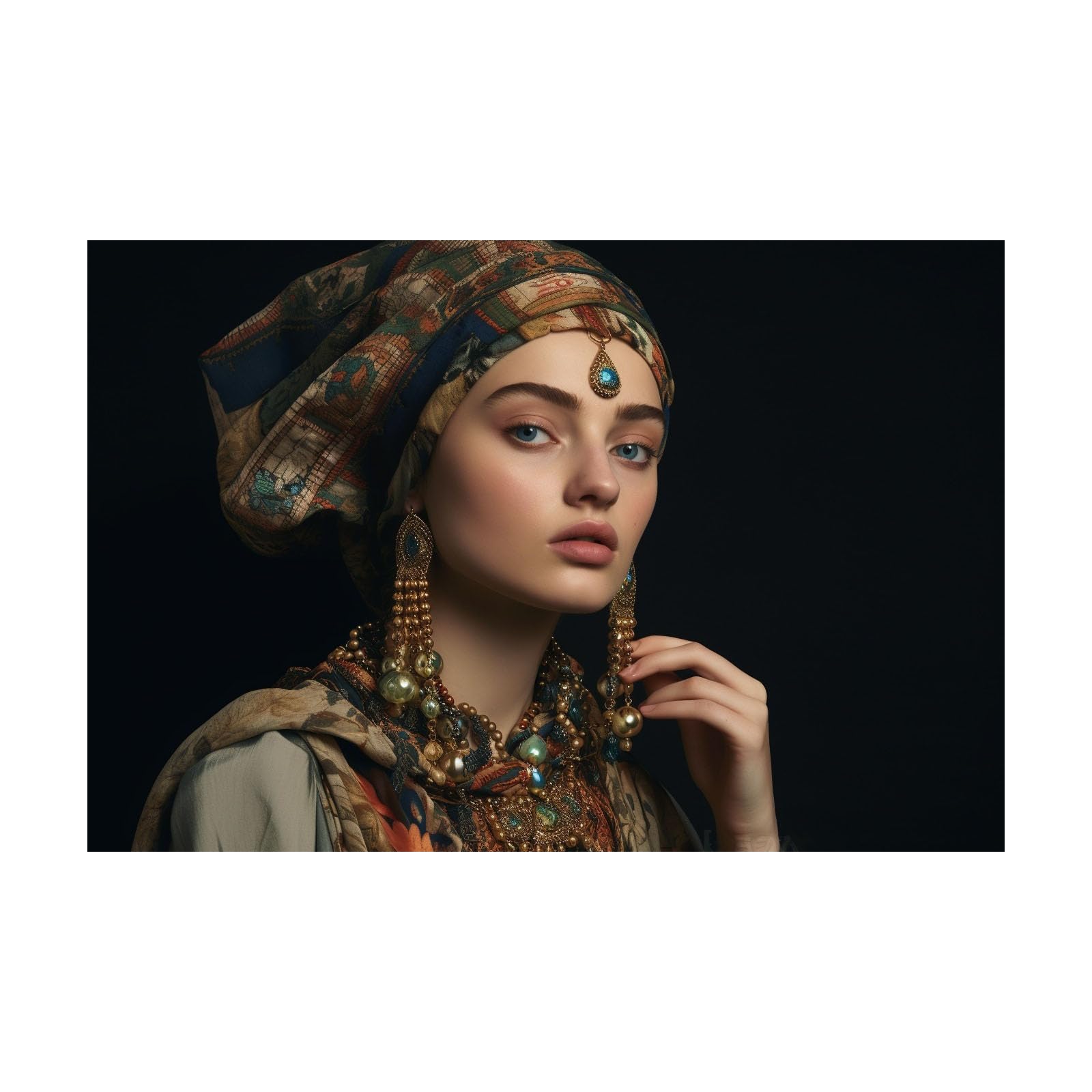 TERUEA Beautiful Girl Animals Poster Canvas Art Wall Decor Woman with Colorful Turban and Gold Jewelry Portrait Picture Prints for Girls Room Bedroom Wall Decor(Multi)-70x100cm Unframed