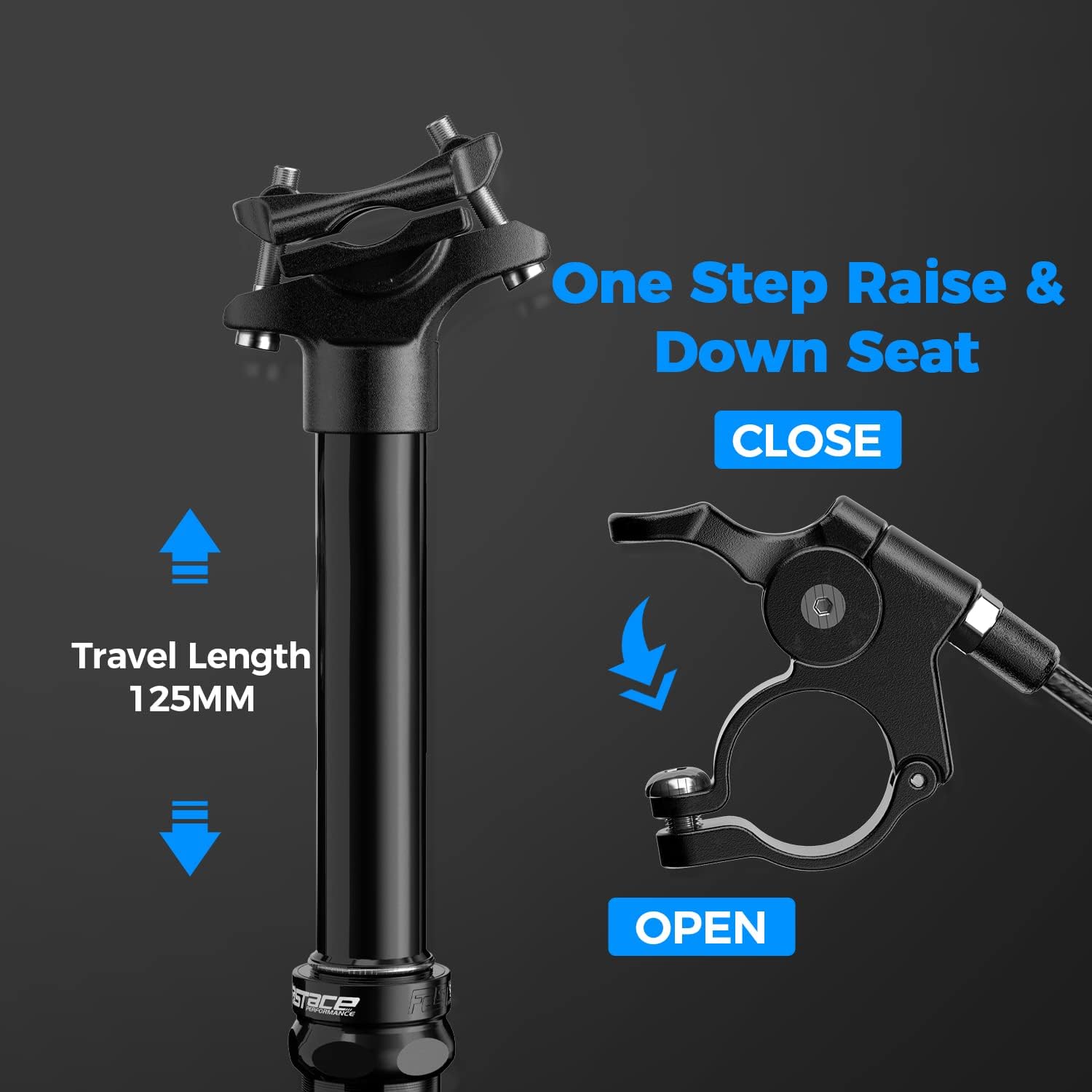 Dropper Seatpost MTB 125mm Travel - 27.2/30.9/31.6mm Diameter, Remote Ready with Internal/External Cable Routing for Mountain Bike