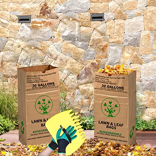 Aimgrowth 30 Gallon Heavy Duty Brown Paper Lawn And Leaf Bags With 22 Gal Dustpan-Type Bag And Leaf Scoops| 2-Ply Large Kraft Paper Bags (10 Count) | Tear Resistant Yard Waste Bag For Home And Garden #TOP3