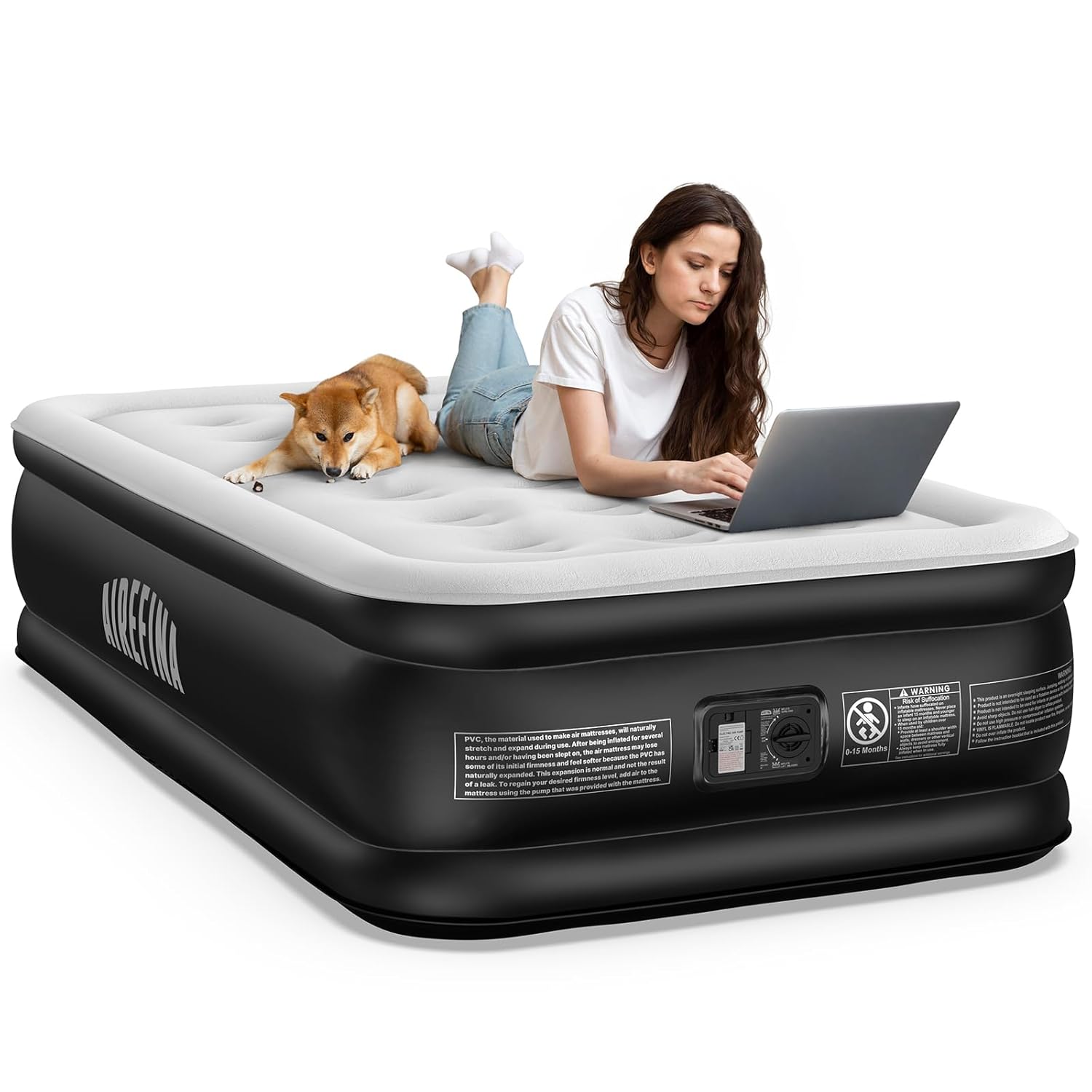 Airefina PVC Twin Air Mattress with Built-in Pump Raised for…