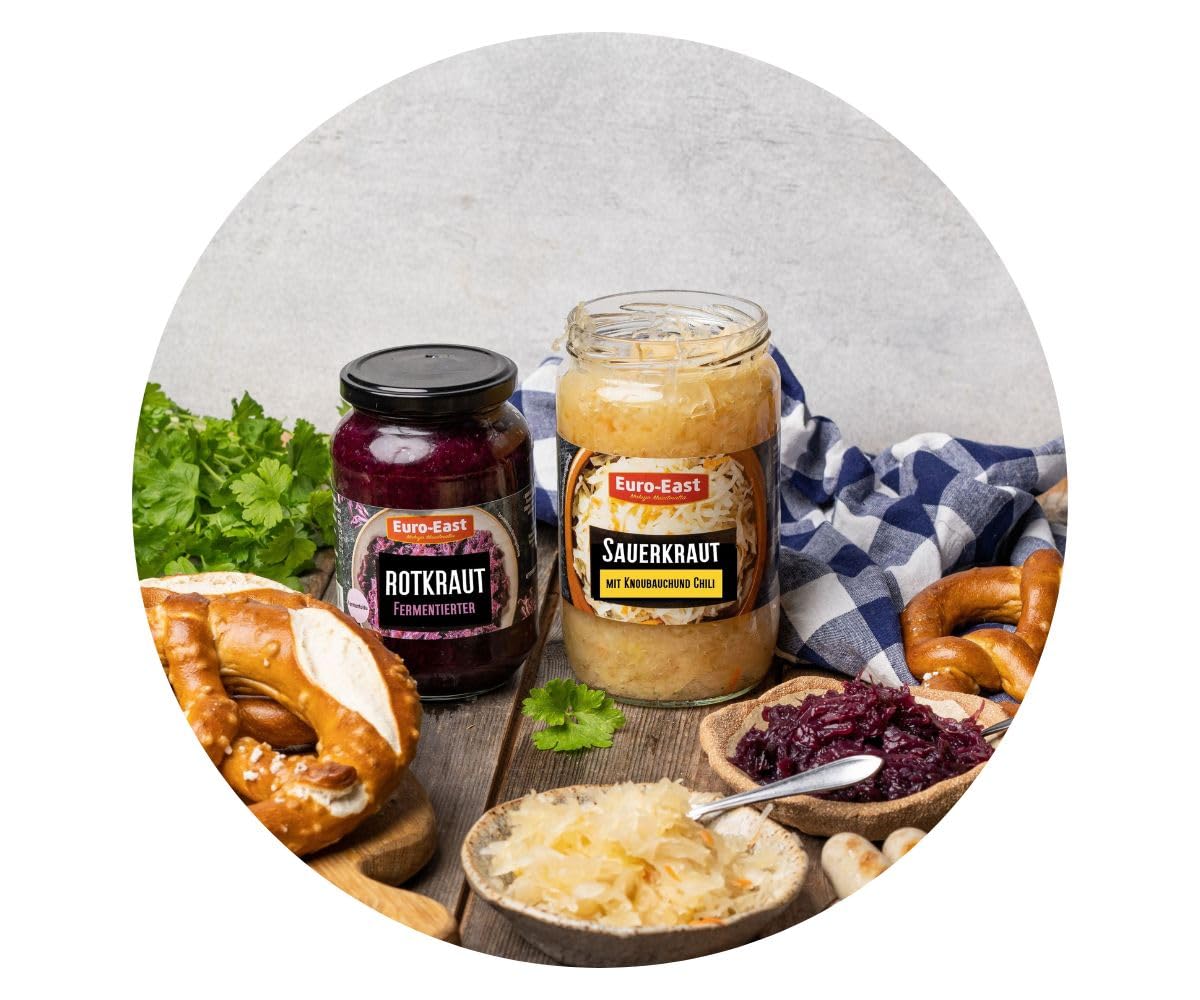 Euro-East Fermentierter Rotkohl 6er Pack im Glas | Hervorragende Ergänzung zu einer Vielzahl von Gerichten | Reich an Antioxidantien, Vitamin C und E | 6 x 460 g