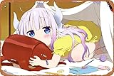 Cuaderno de cola para lápices, cuernos, ojos azules, pelo largo, pelo morado, Miss Kobayashi's Dragon Maid Kanna Kamui, póster de anime para decoración de pared del hogar, letrero de metal retro de 20