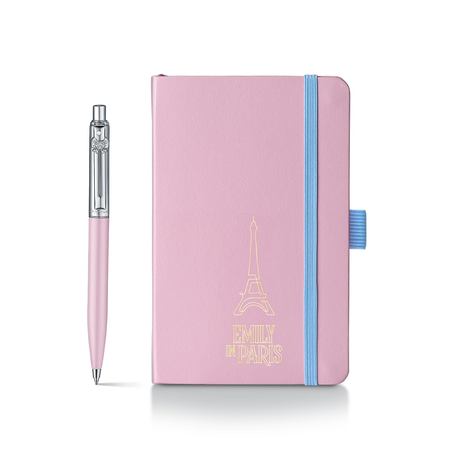 Sheaffer Sentinel Emily in Paris E321 Ballpoint Pen, Pink Matte Finish, Chrome-Plated Trims, Bow-Shaped Clip (Ballpoint Pen and Hardbound Notebook)