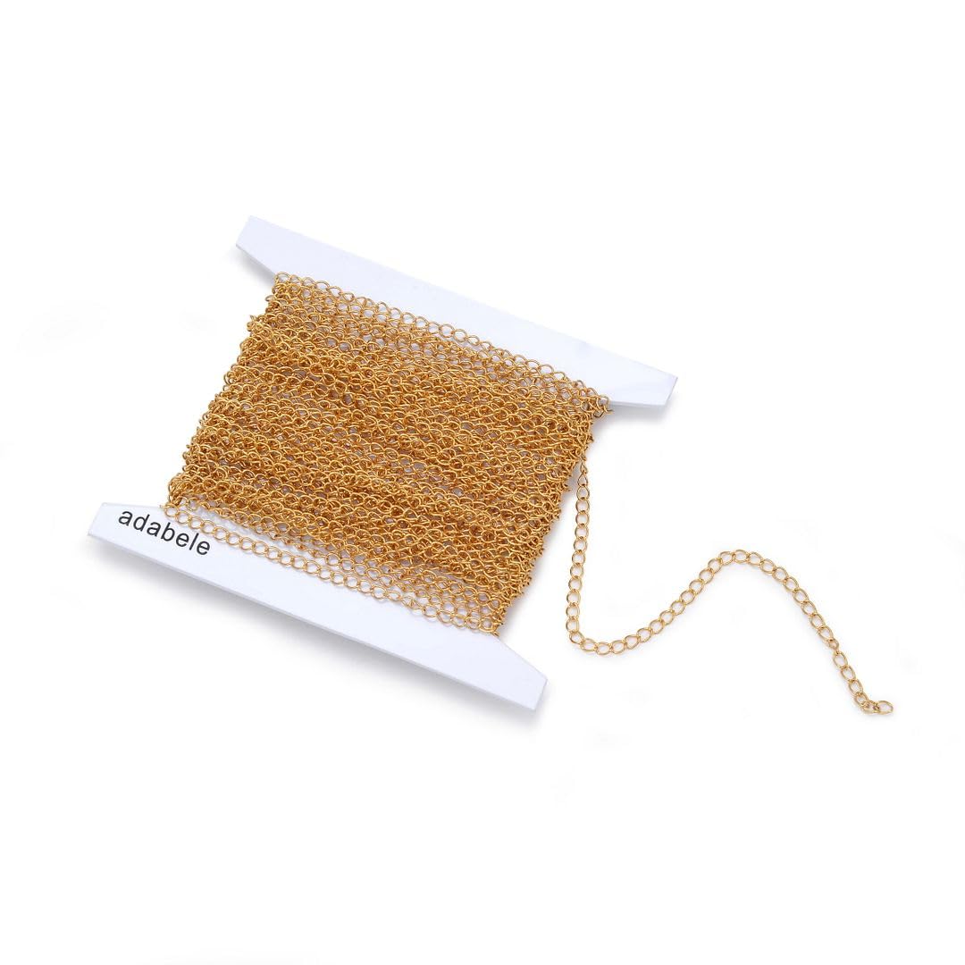 Adabele 24K Gold Curb Chain - 16.5ft Tarnish Resistant Jewelry Making Supply 4.2mm