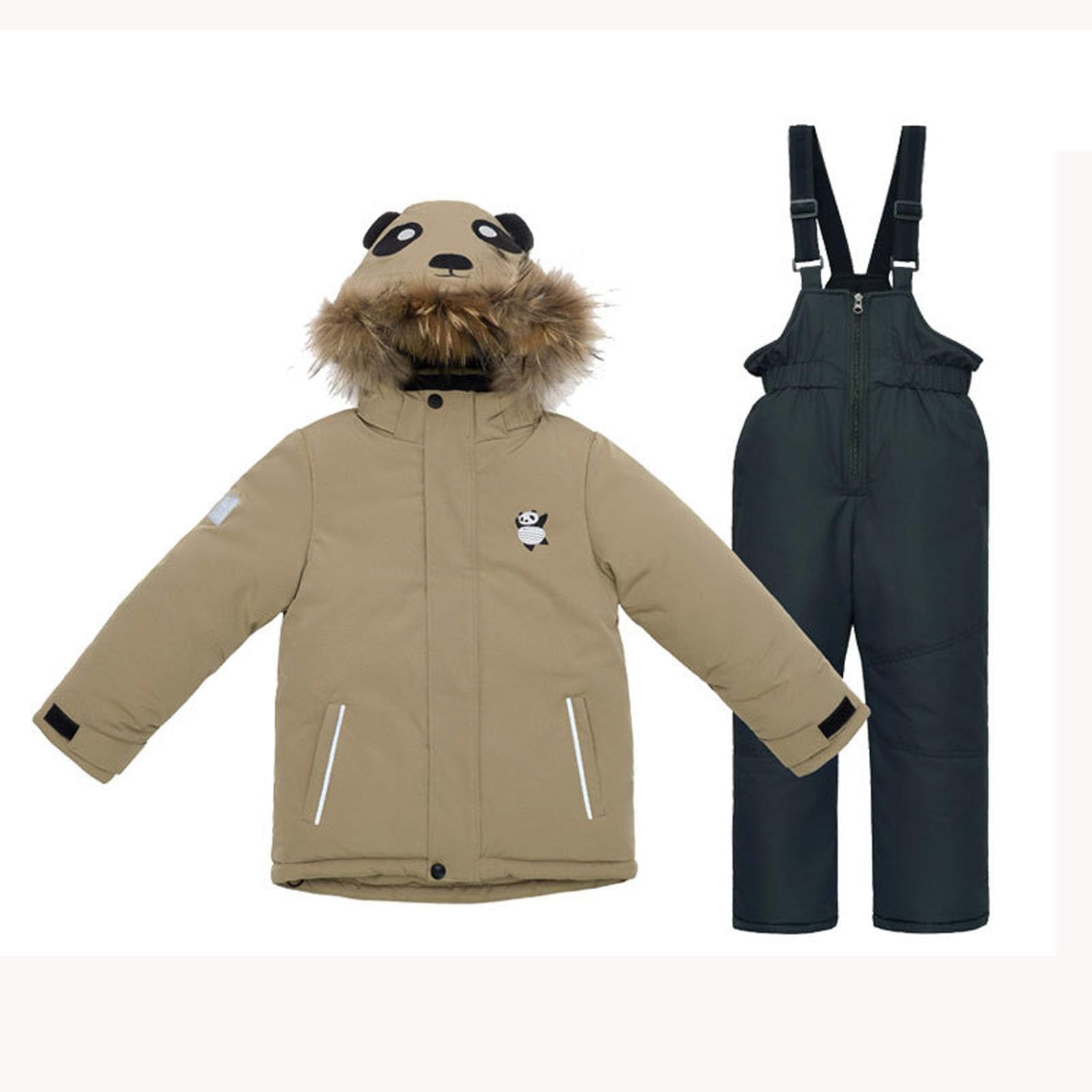 Generisch Traje de invierno para deportes de invierno con peto, resistente al viento, cálido, impermeable, traje de nieve para niños y niñas, ropa de juego (caqui, 5-6 años)